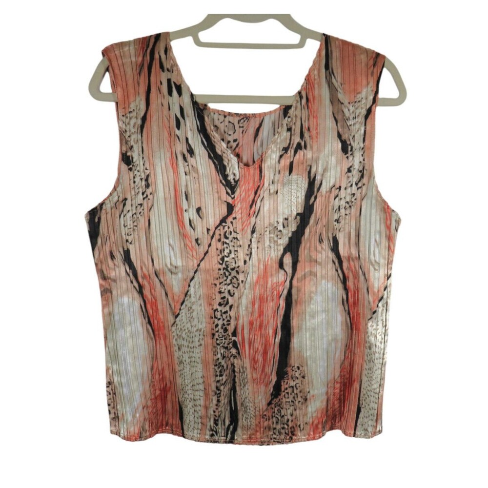 Piano Women's Animal Print Multi Satin Pleated Sleeveless Blouse Size XL
